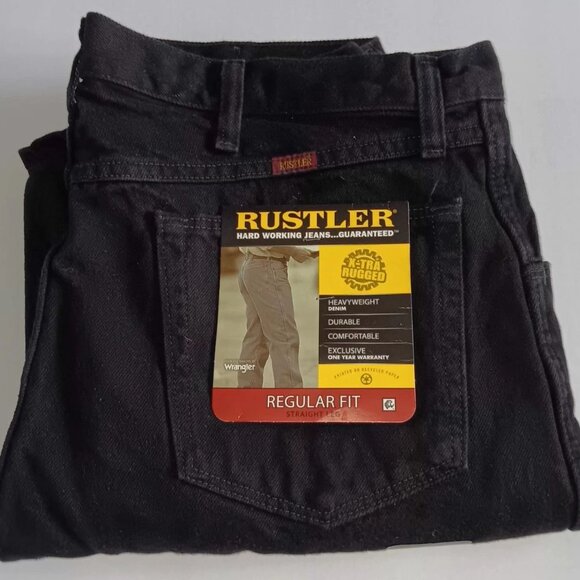 Rustler Men's Jeans Black Regular Fit Straight Leg 36 X 30 NOS - Picture 1 of 5
